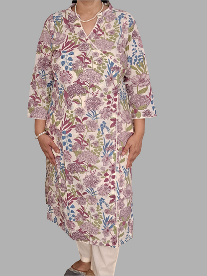 Lavender Elegance: Floral Purple Cotton Angarkha Set