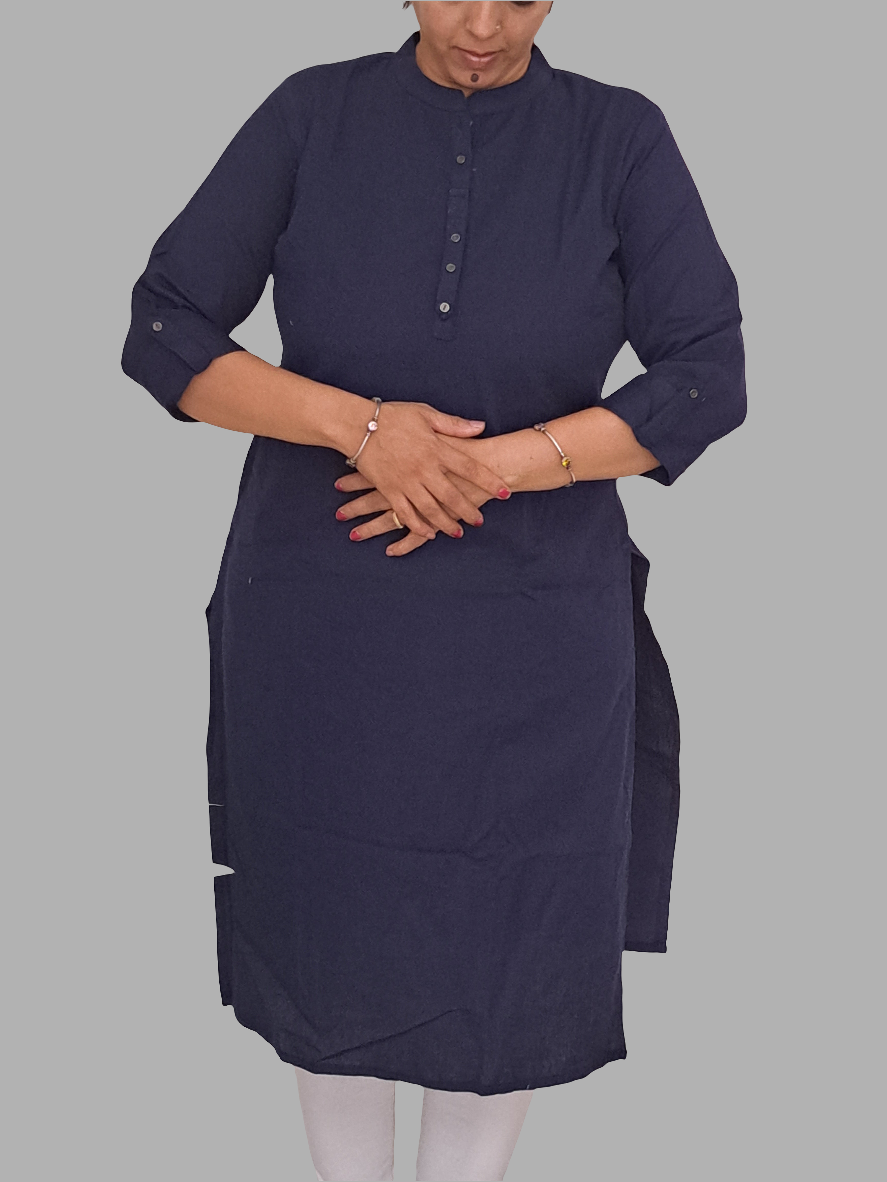 Midnight Indigo: Plain Dark Blue Cotton Kurti