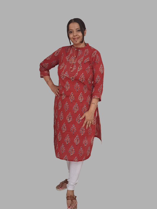 Crimson Grace: Red Cotton Kurti with Gotta Patti Work