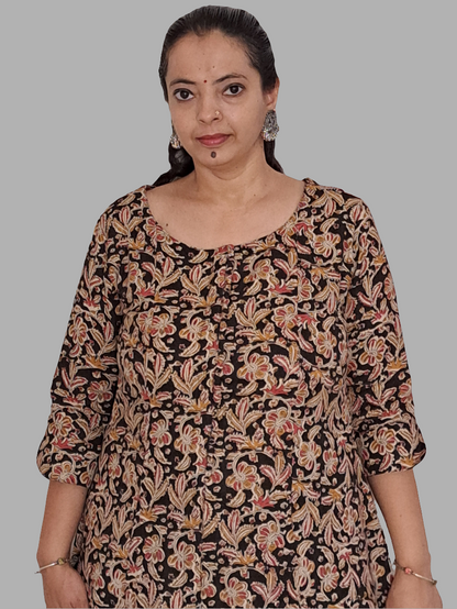 Elegant Noir: Black Floral A-Line Kurti