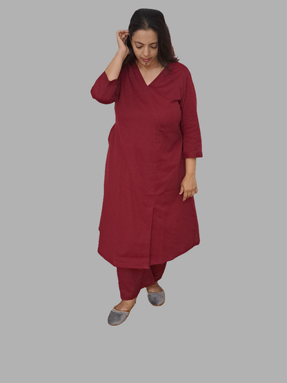 Maroon Majesty: Pure Flex Cotton Co-ord Set