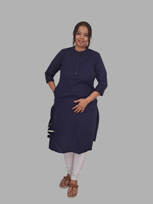 Midnight Indigo: Plain Dark Blue Cotton Kurti