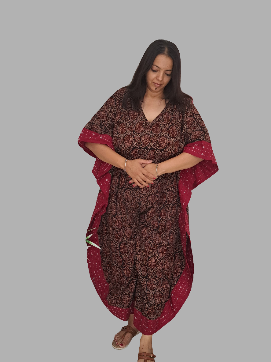 Scarlet Essence: Red Block Print Kaftan Jumpsuit