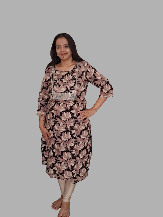 Glimmering Shadows: Black and Brown Kurti with Gotta Patti Work