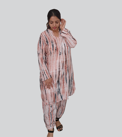 Cream Dream: Muslin Tie and Dye Kurta with Hem Cuffed Pant Set