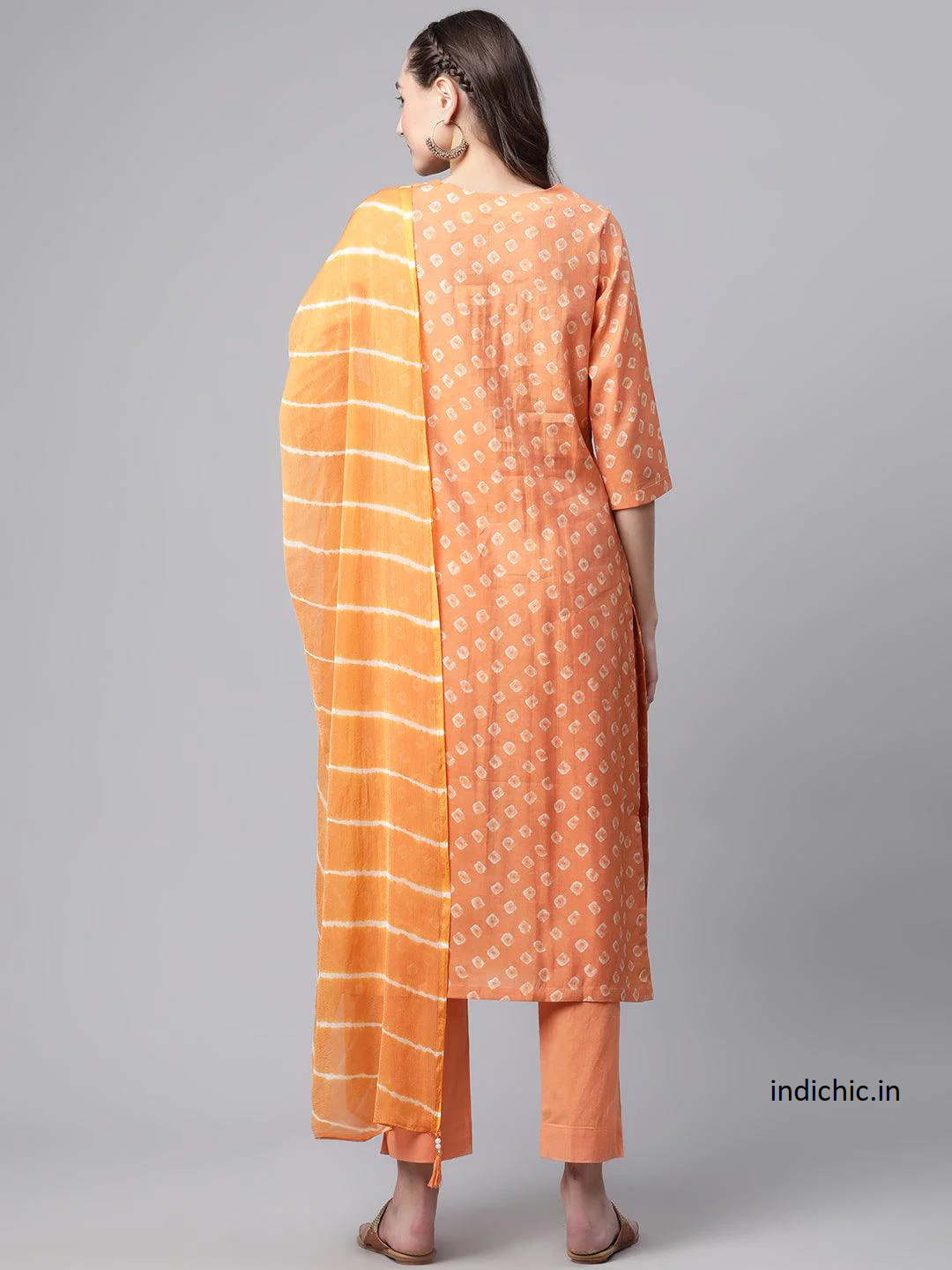 Citrus Splendor: Orange Chanderi Kurta Cotton Pant Set With Chiffon Leheriya Dupatta