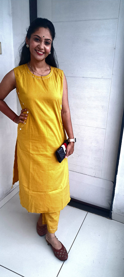 Plain yellow cotton flax straight cut coords