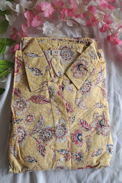 Sunshine Blooms: Yellow Floral Printed Cotton Dress
