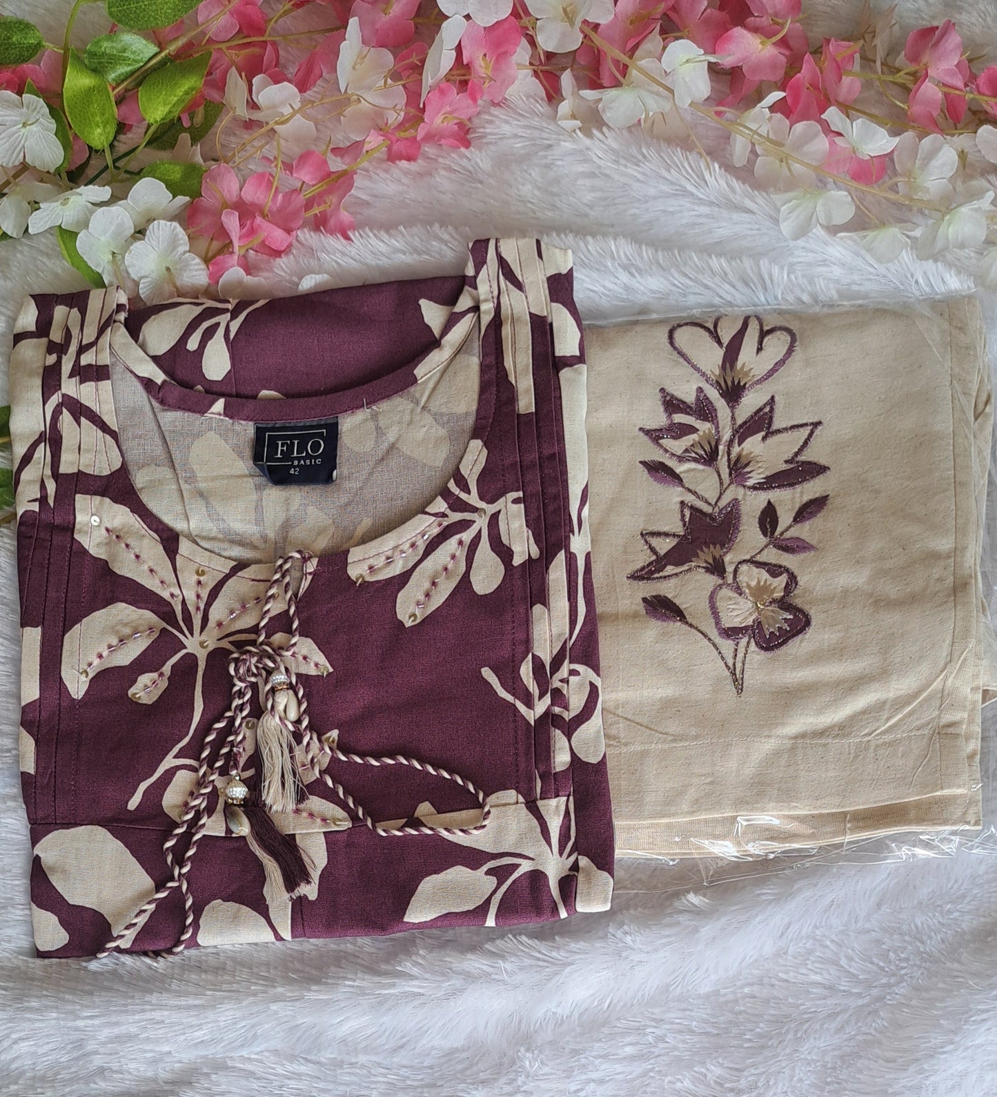 Purple coords with thread work and patch work on pant