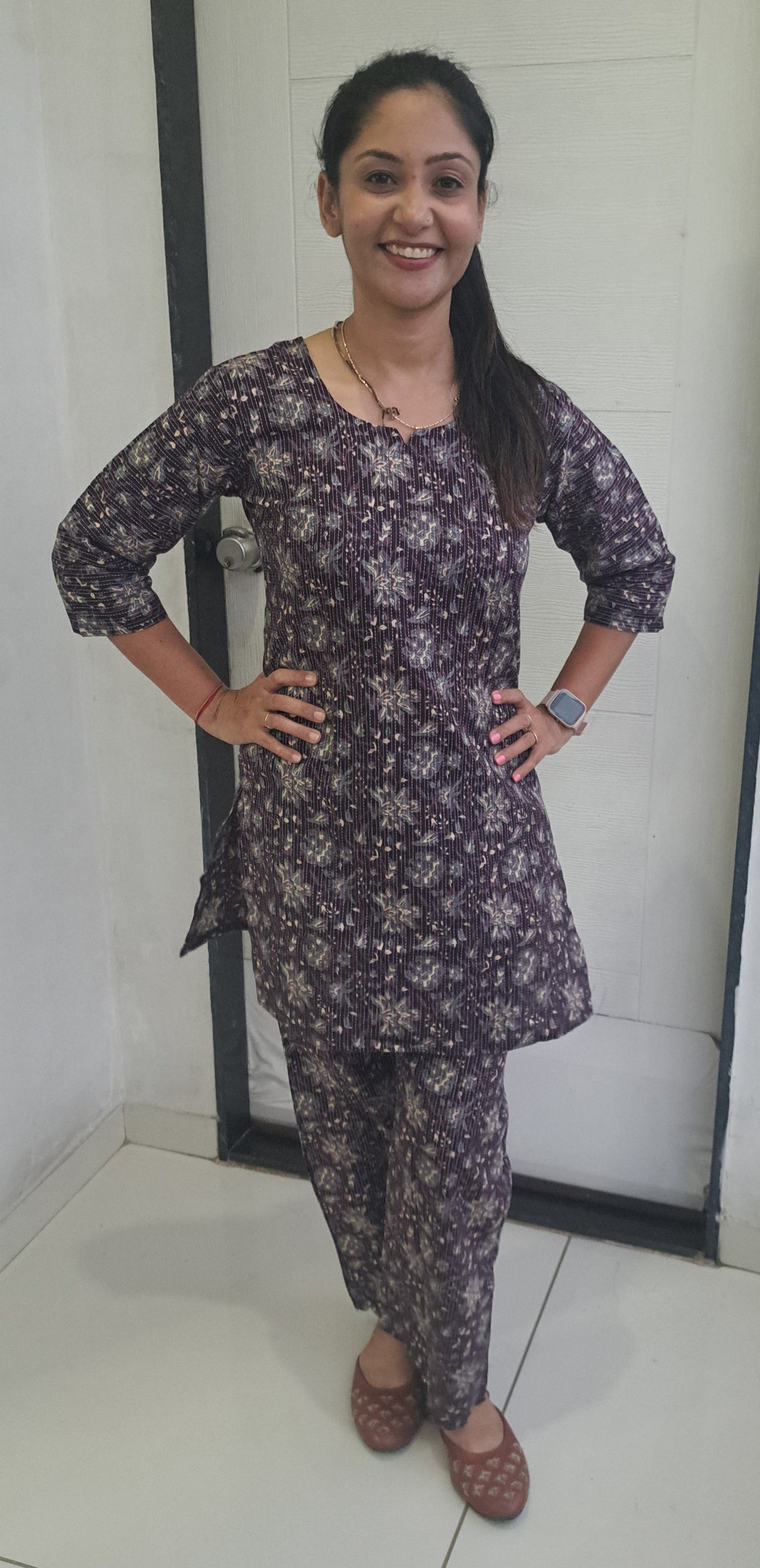 Purple floral Kantha cotton coords