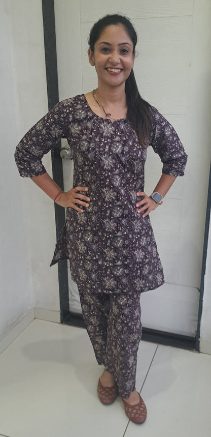 Purple floral Kantha cotton coords