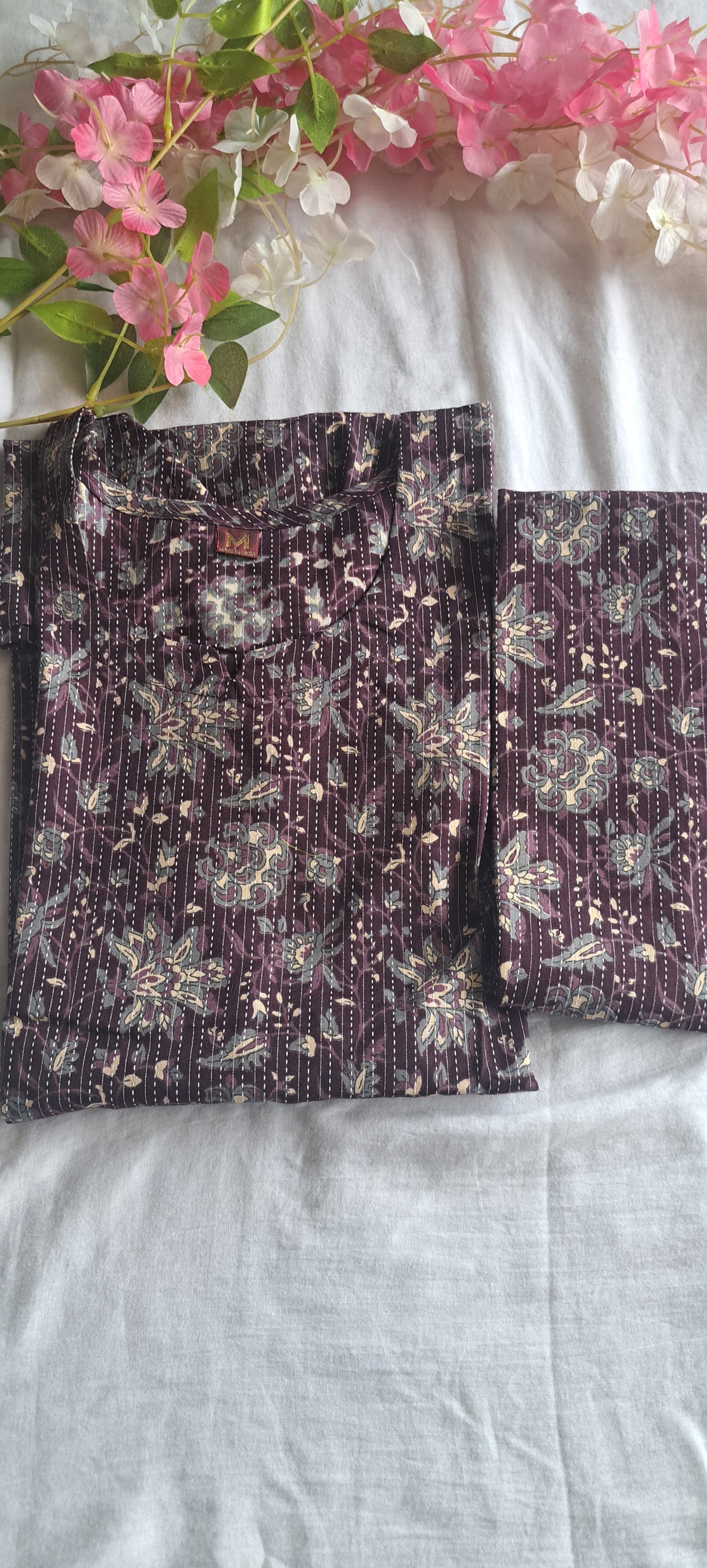 Purple floral Kantha cotton coords