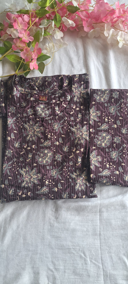 Purple floral Kantha cotton coords