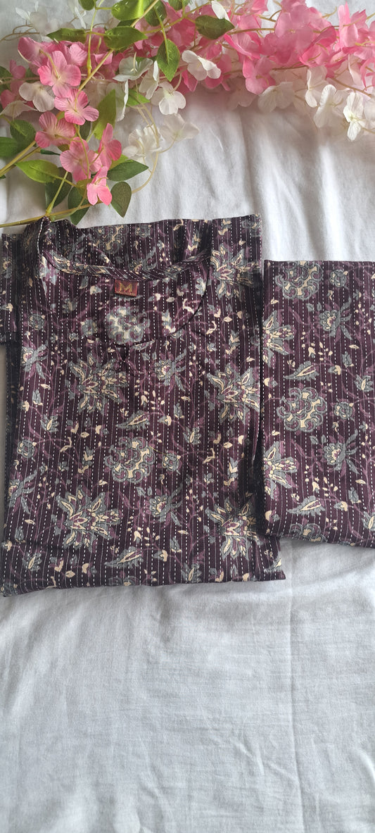 Purple floral Kantha cotton coords