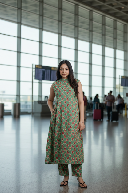 Sea green floral cotton coords