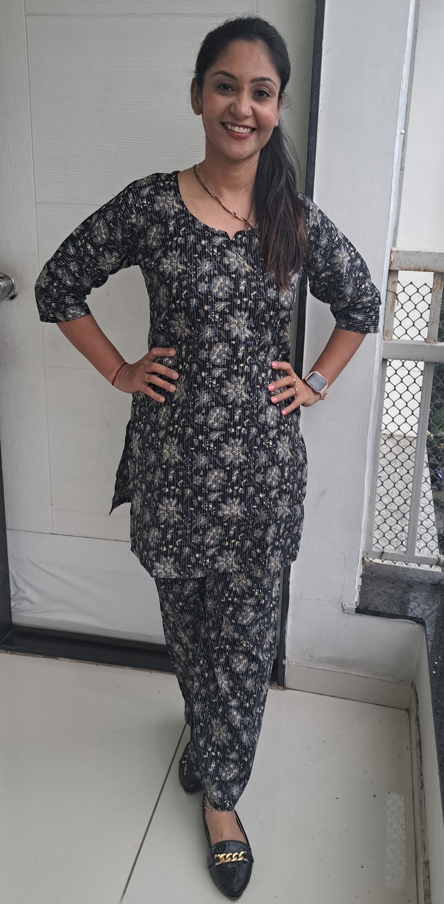 Black floral Kantha cotton coords