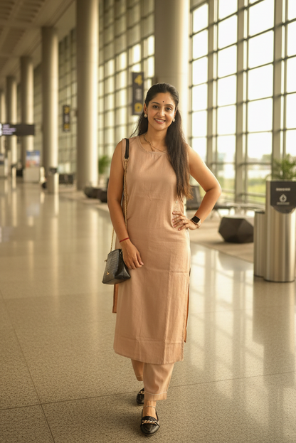 Plain beige cotton flax straight cut coords