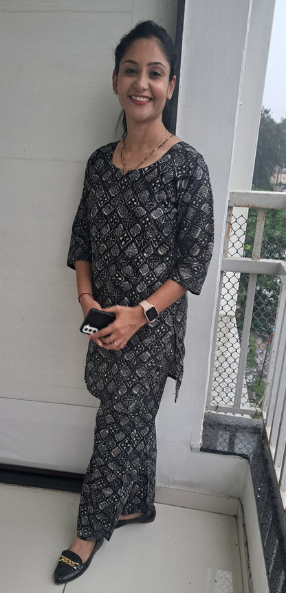 Black floral Kantha cotton coords