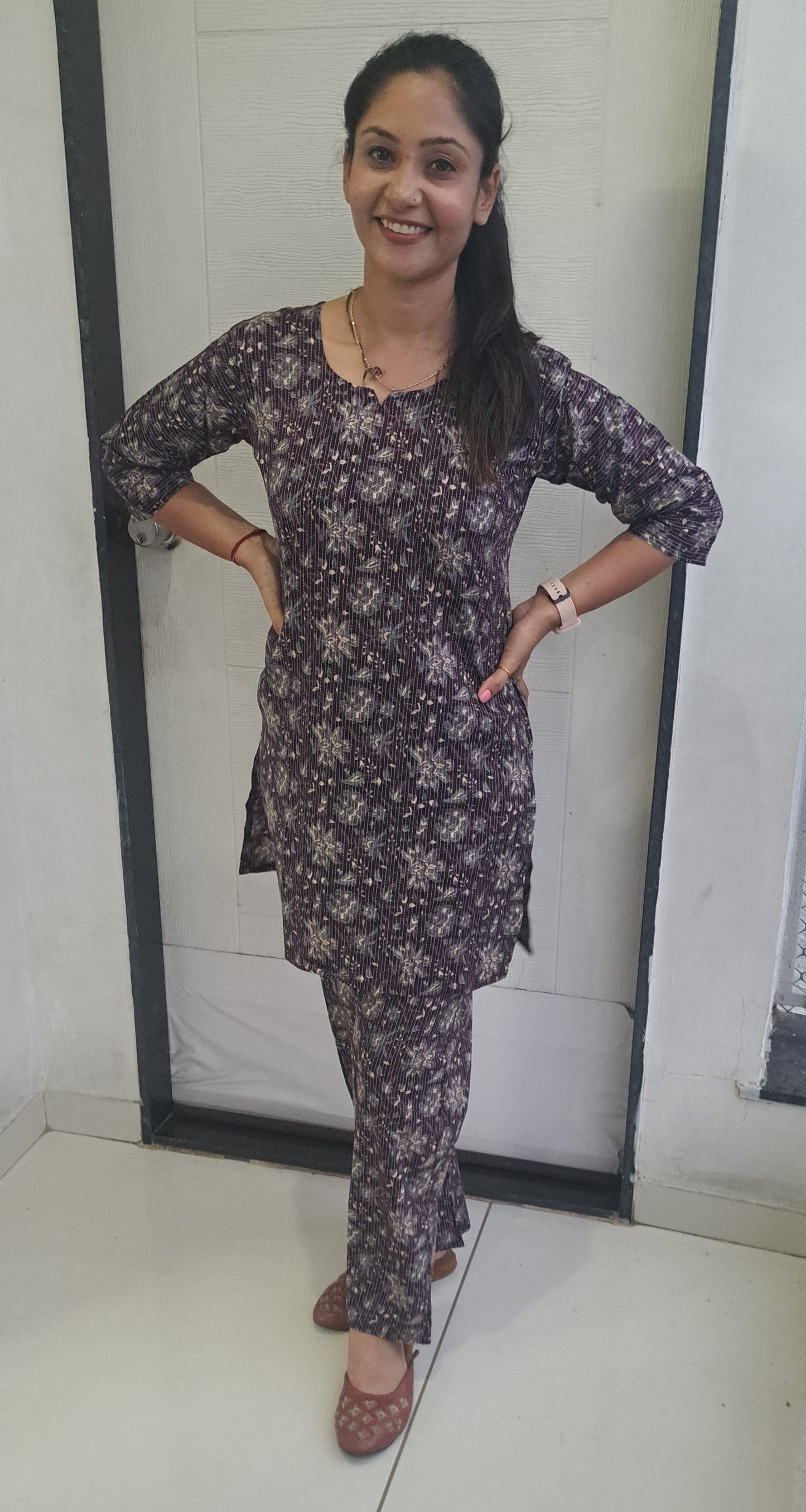 Purple floral Kantha cotton coords