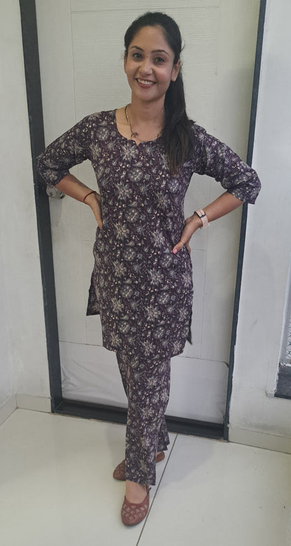 Purple floral Kantha cotton coords