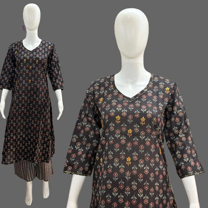 Black Floral Cotton kurta pant