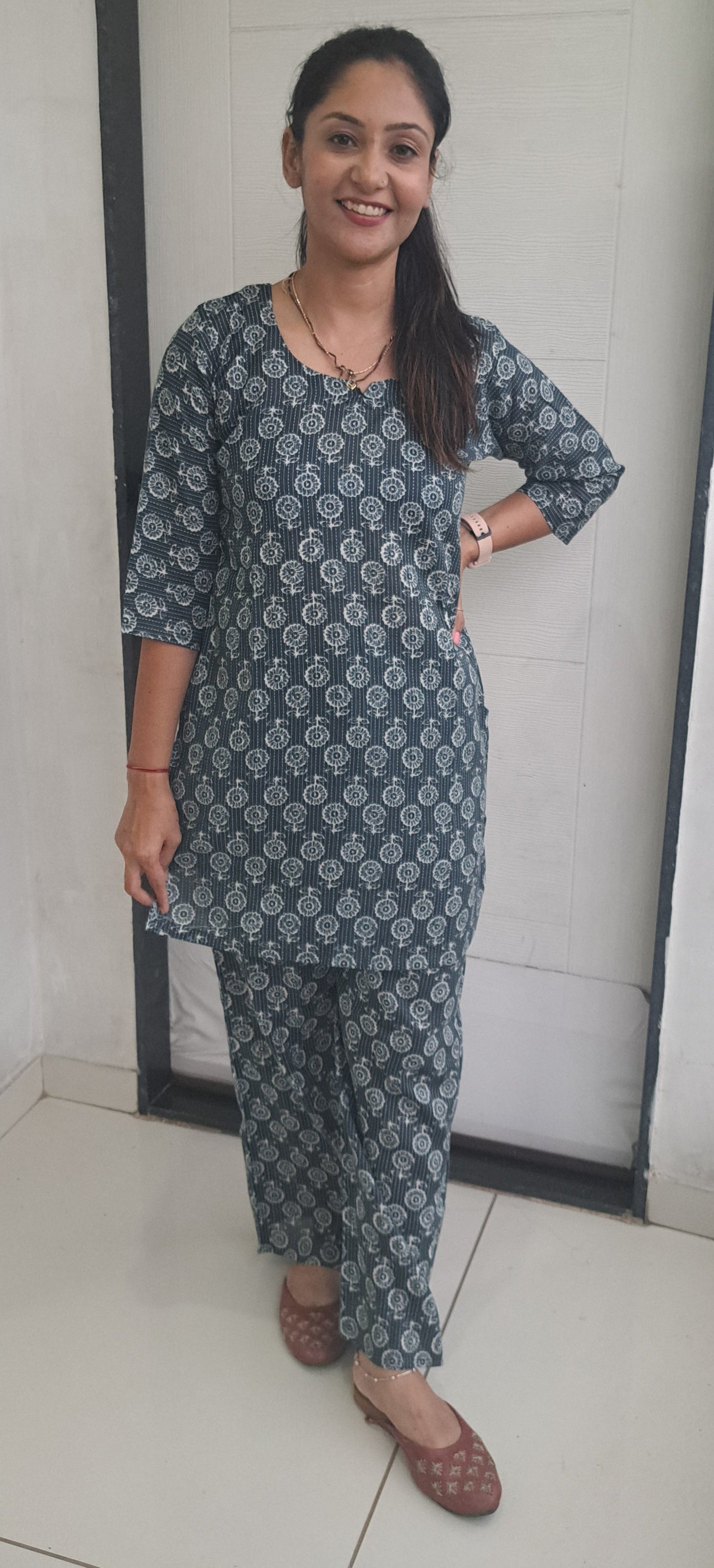 Grey floral Kantha cotton coords