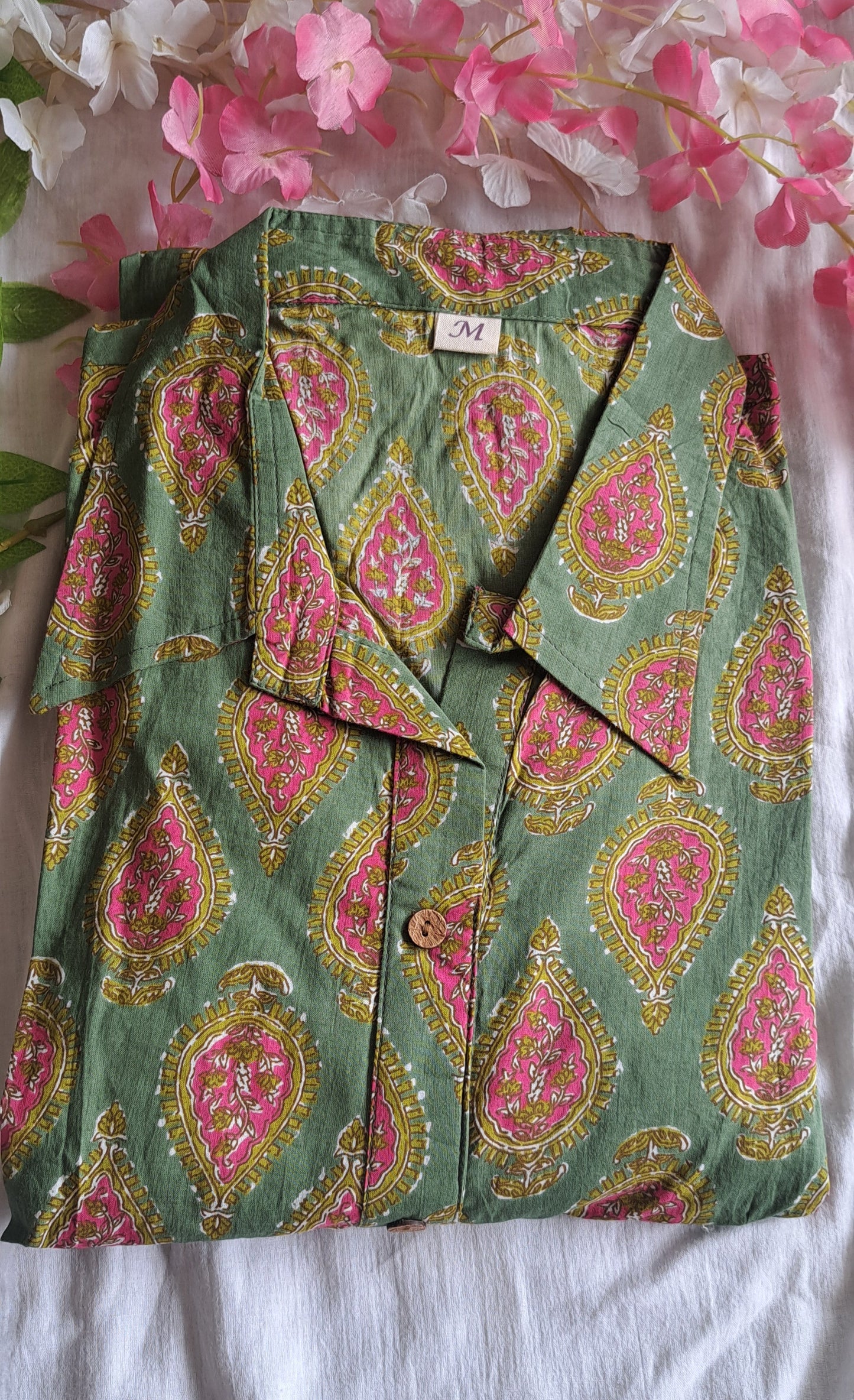 Green Paisley Printed Cotton Dress for Women