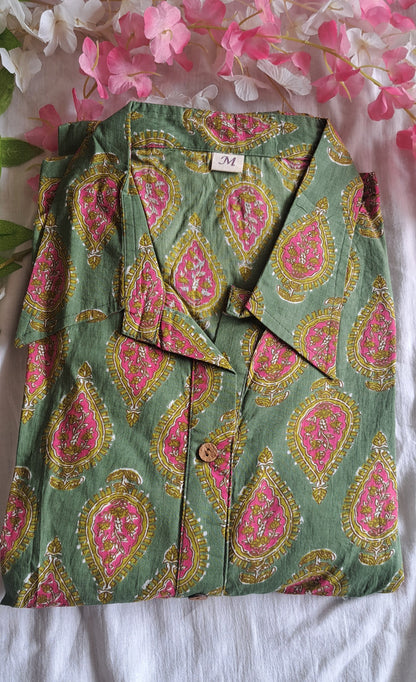 Green Paisley Printed Cotton Dress for Women