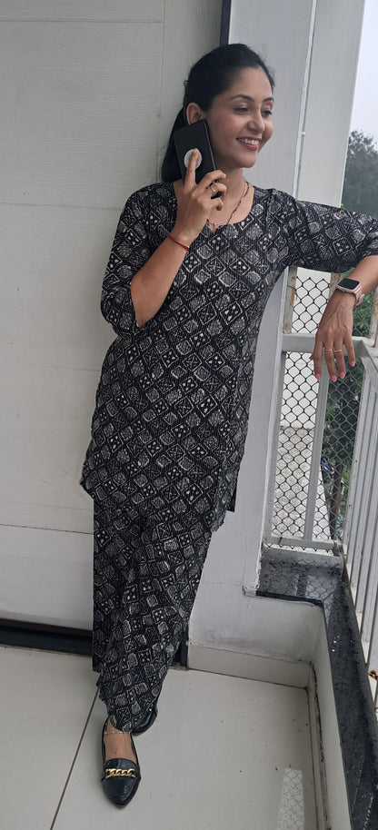 Black floral Kantha cotton coords