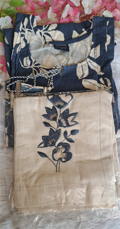 Blue coords with thread work and patch work on pant