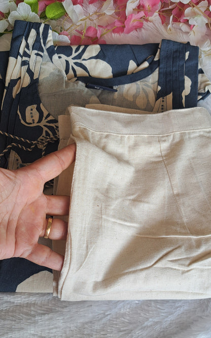 Blue coords with thread work and patch work on pant