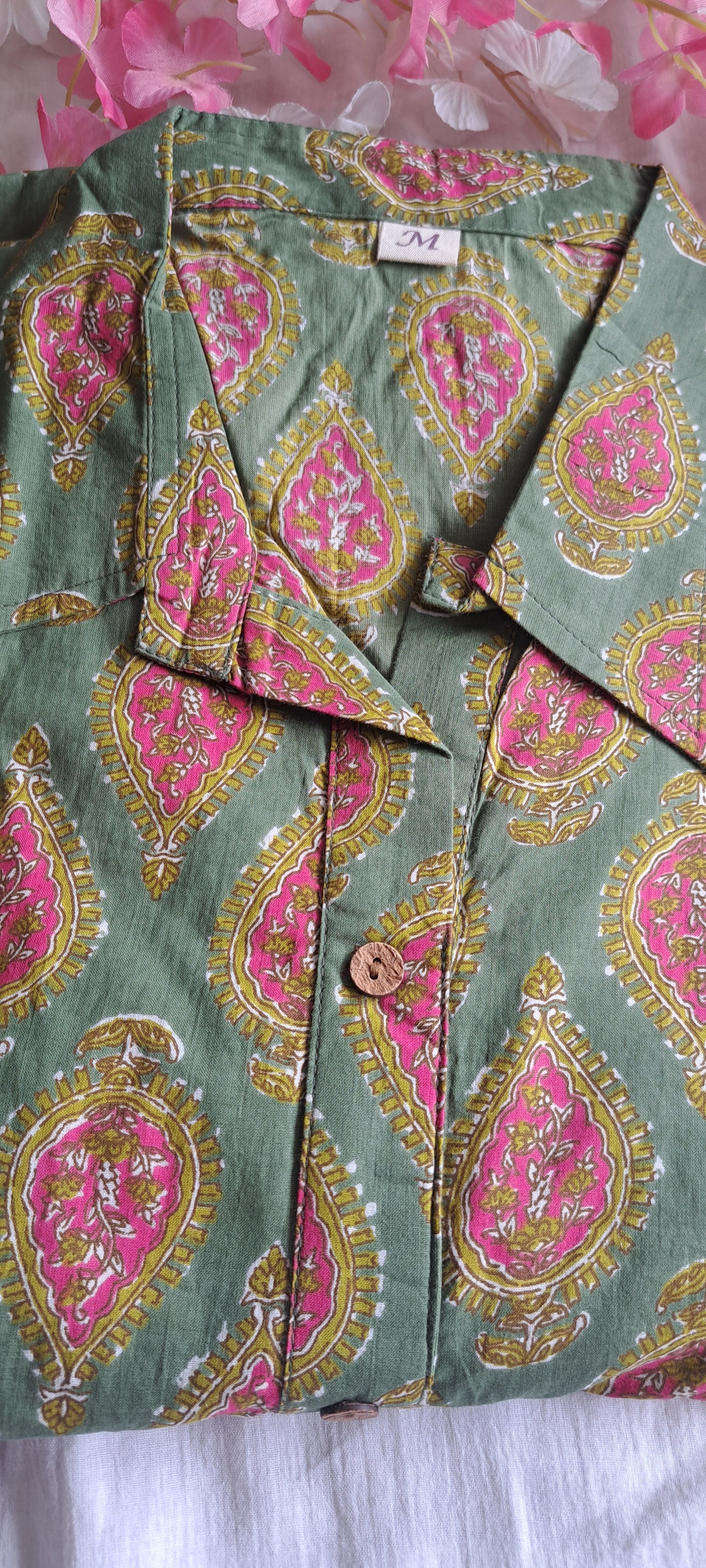 Green Paisley Printed Cotton Dress for Women