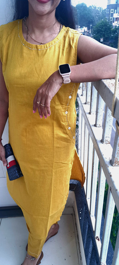 Plain yellow cotton flax straight cut coords
