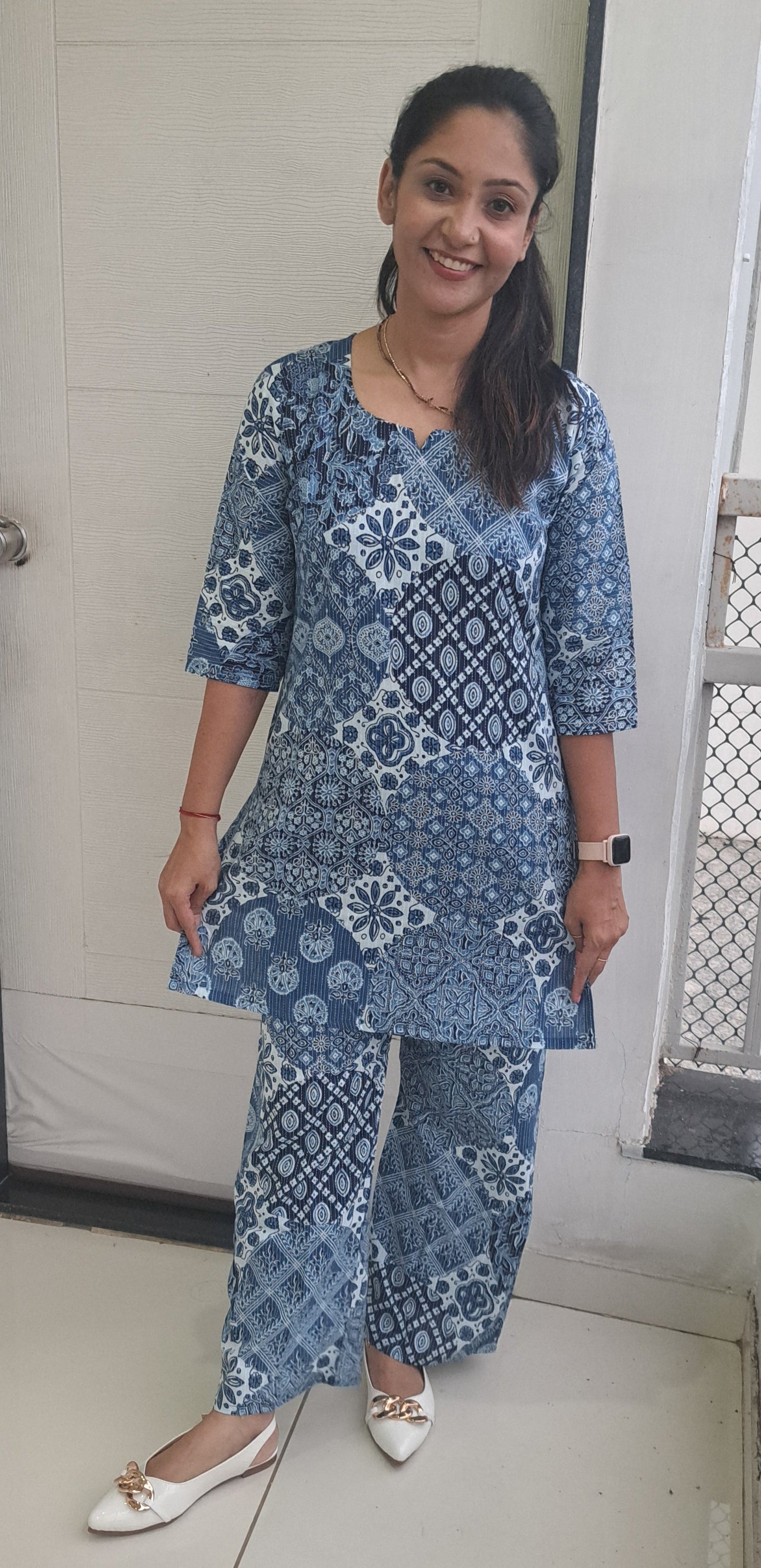 Blue and white floral Kantha cotton coords