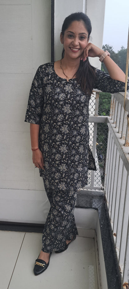 Black floral Kantha cotton coords