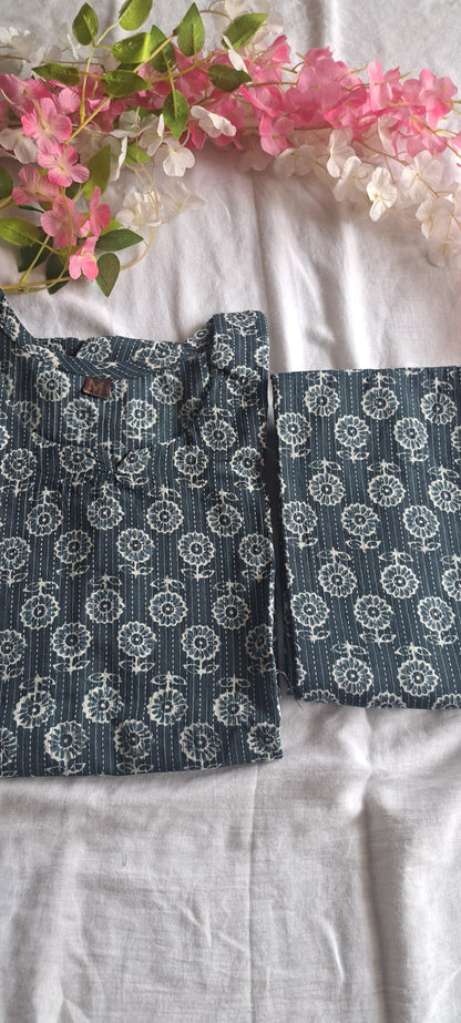 Grey floral Kantha cotton coords