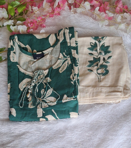 Green coords with thread work and patch work on pant