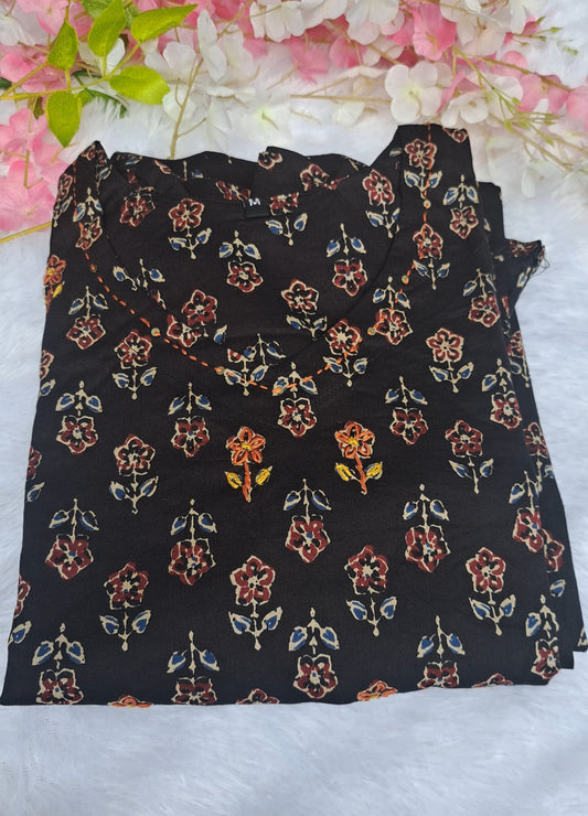 Black Floral Cotton kurta pant