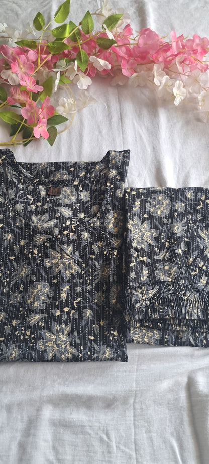 Black floral Kantha cotton coords