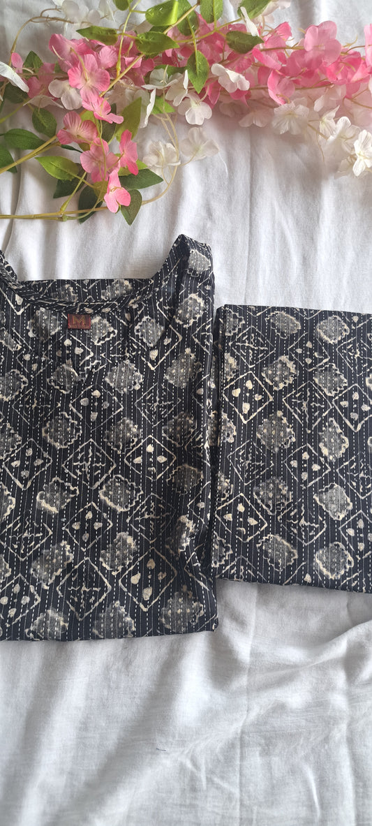 Black floral Kantha cotton coords