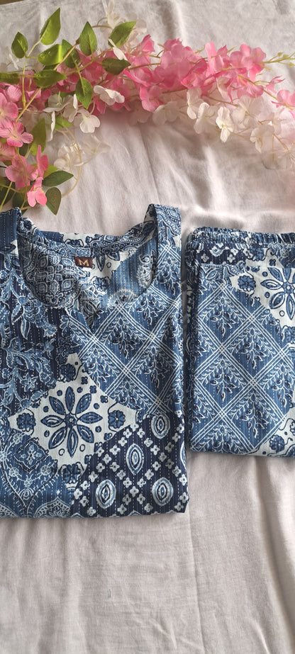 Blue and white floral Kantha cotton coords