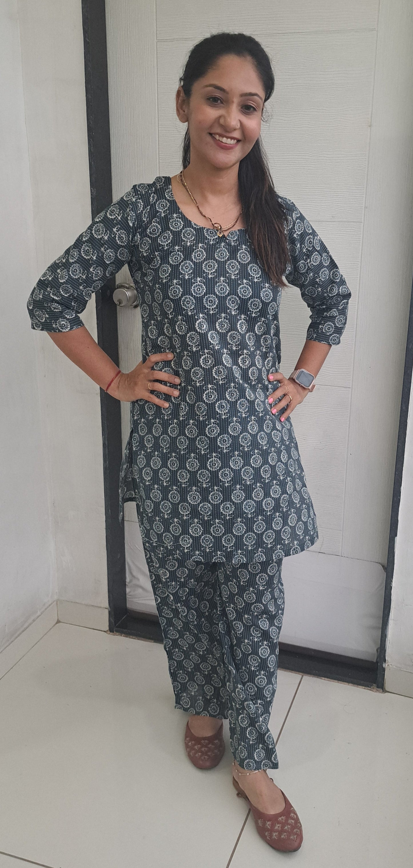 Grey floral Kantha cotton coords