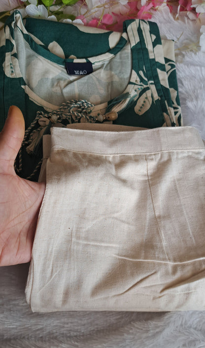Green coords with thread work and patch work on pant